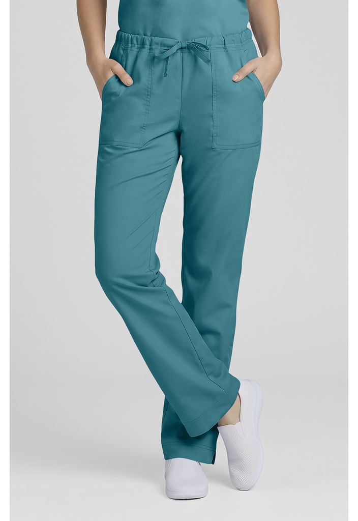 Mid Rise Slim Straight Drawstring Pant (XXS, Teal Blue)