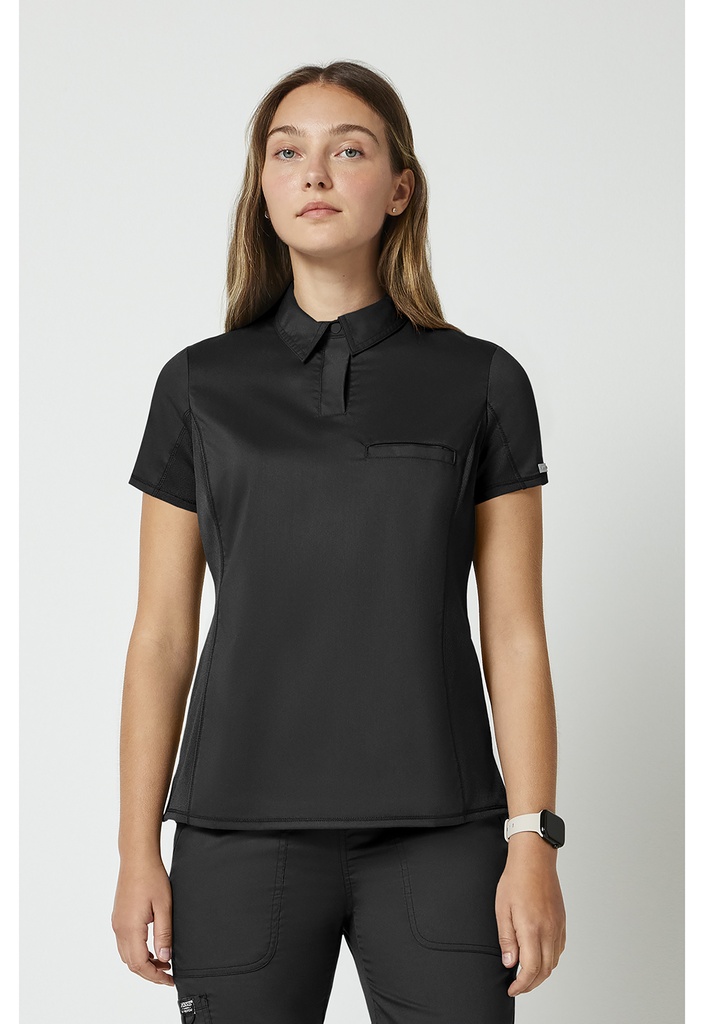 Tuckable Snap Front Polo Shirt (XXS, Black)