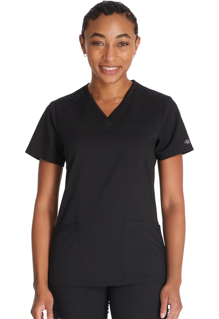 V-Neck Top With Rib Knit Panels (XXS, Black)
