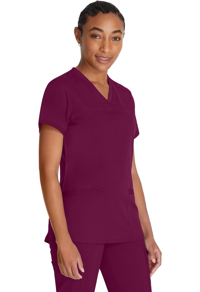 [DKE870] V-Neck Top With Rib Knit Panels